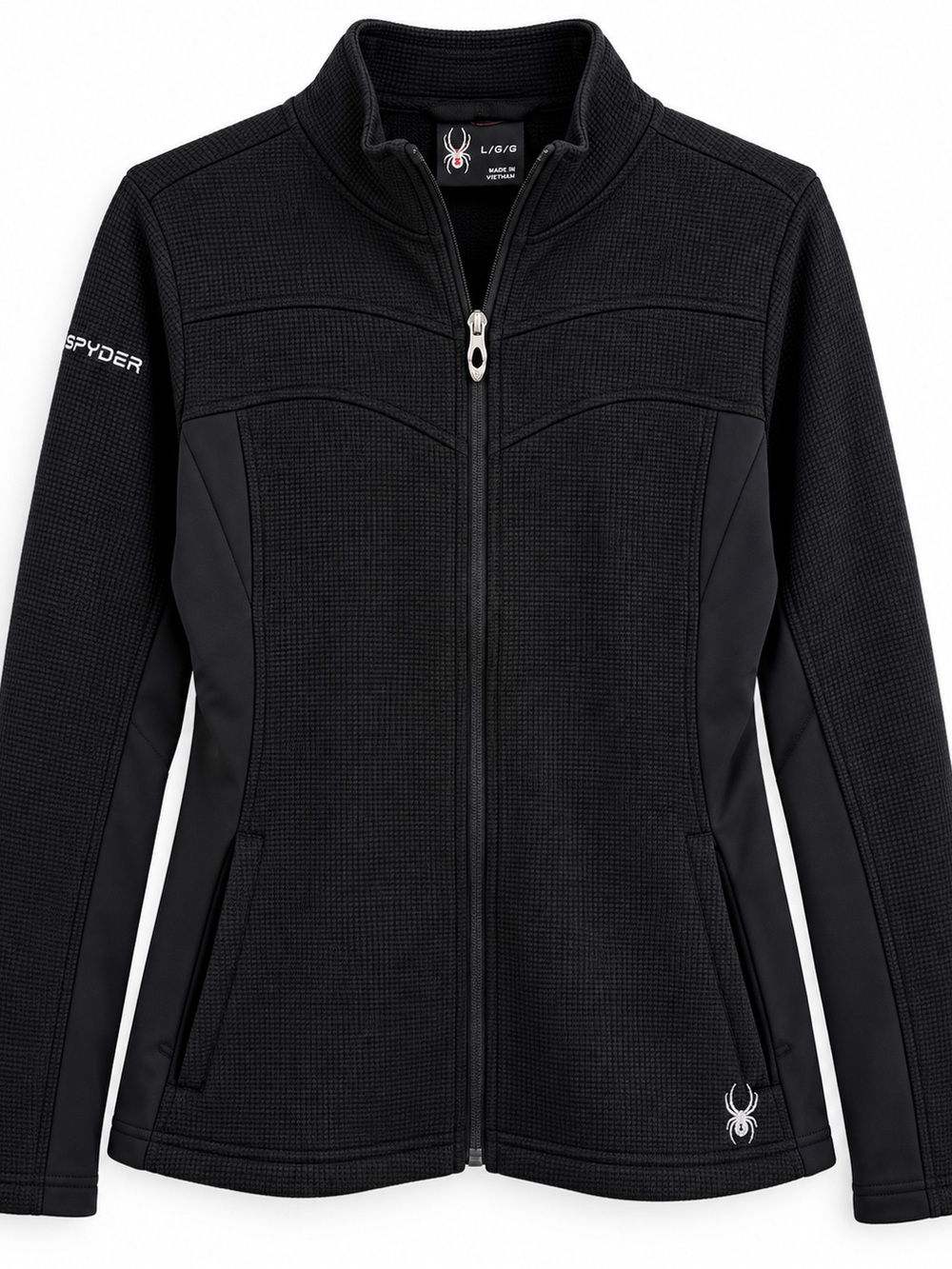 Spyder Women’s L Black Full Zip Fleece Jacket Waffle Knit Outdoor Ski Active